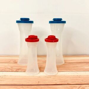 TUPPERWARE Classic Hourglass large/small clear flip top Salt & Pepper Shakers